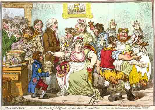 Print by James Gillray (1757–1815). The cow pock.